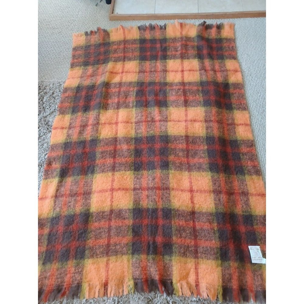 Vtg Hudson's Bay Company Scotland made Mohair Throw Blanket 68x45